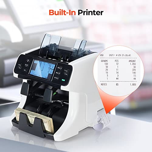 Image of MUNBYN IMC40 2-Pocket Money Counter Machine Mixed Denomination and Sorter, Built-in Printer, Sort on DENOM /FACE /ORI, Value Counting, Counterfeit Detection 2 CIS /UV /MG /IR, Touch Screen, 2Y Manufacturer
