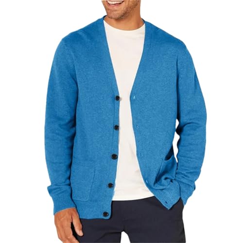 Men's Long Sleeved Sportswear Wool Cardigan V-Neck Button Lightweight Loose Knitted Sweater