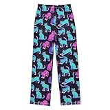 Yuiboo Cat Neon Youth Lounge Pajama Pants Loose-fit Sleepwear PJ Bottoms Indoor Outdoor with Pockets 6-8Y