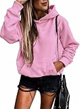 SHEWIN Womens Sweatshirt Long Sleeve Fleece Hoodies Pullover Tops Lightweight 2024 Fall Fashion Oversized Sweatshirts for Women Loose fit,US 8-10(M),Pink