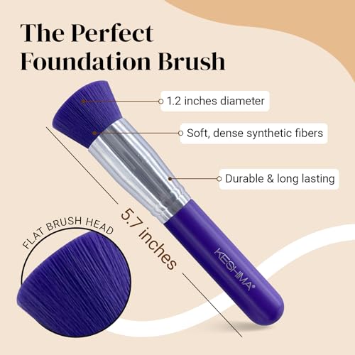 Image of Keshima Foundation Brush Flat Top Kabuki - Premium Foundation Brush for Liquid Makeup, Cream, and Powder - Buffing, Blending, and Face (Regular Size, Neon Purple)