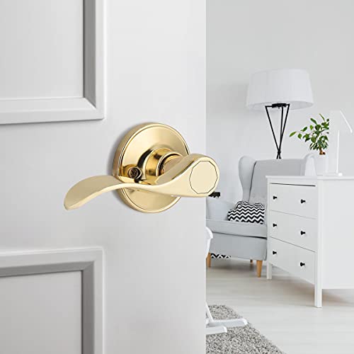 Gobrico Drop/Wave Hall And Closet Door Locks Passage Levers For Interior Door, Polished Brass Finished,10Pack #TOP2