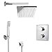 Produktbild PaulGurkes Regendusche Unterputz Dusch Set mit Thermostat eckig Wandarm Wandmontage Regenbrause Tropendusche Luxusdusche Komfortbad einbaufertig Komplettsystem Dusche Duschtempel