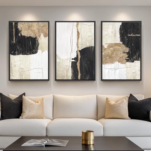 mxart Black White Gold Abstract 3-Piece