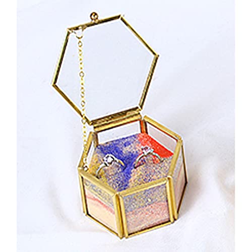 Ftof Glass Vintage Jewelry Box Golden Geometric Jewelry Display Organizer Ring Earring Keepsake Box Case Home Decorative Storage Box(Small) #TOP3