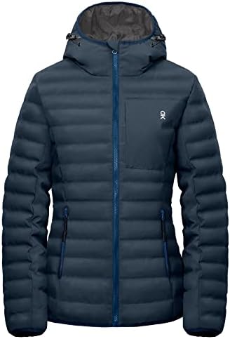 Little Donkey Andy Women's Warm Waterproof Puffer Jacket Hooded Windproof Winter Coat with Recycled Insulation Upgraded Dark Blue S