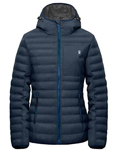 Little Donkey Andy Women's Warm Waterproof Puffer Jacket Hooded Windproof Winter Coat With Recycled Insulation Upgraded Dark Blue S #TOP6
