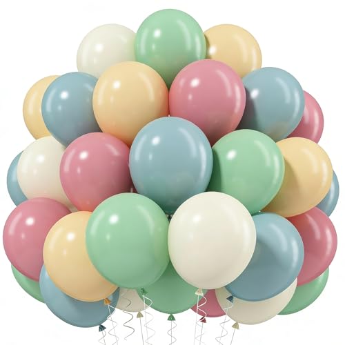 Palloncini rosa verde, 60 pezzi retrò blush rosa salvia verde blu avorio bianco nudo lattice palloncini 12 pollici boho verde beige festa palloncino per matrimonio sposa doccia compleanno bambino in