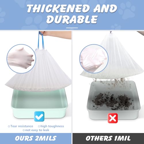 Cat Litter Box Liners, Heavy Duty Cat Litter Bags, 30 Count Extra-Thick 3MIL Drawstring Cat Litter Box Bags, Jumbo 36’’ x 19’’ Cat Litter Box Liners - Tear & Leak Resistant - Pet Supplies(3 Rolls)