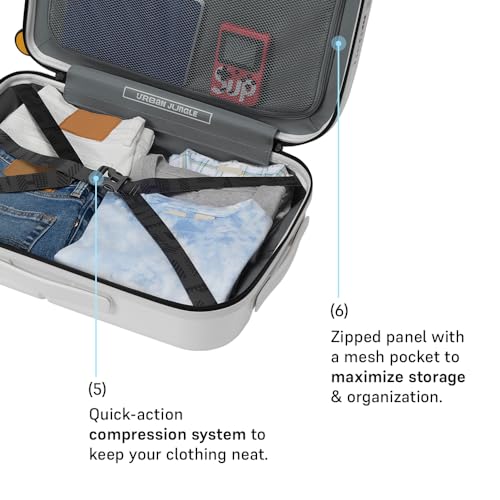 Image of Urban Jungle by Safari, Cabin Trolley Bag with Laptop Compartment, Hardside Polycarbonate Small (55 Cm) Suitcase with USB Charging Socket, 8 Silent Wheel Luggage for Both Men & Women (Frost White)