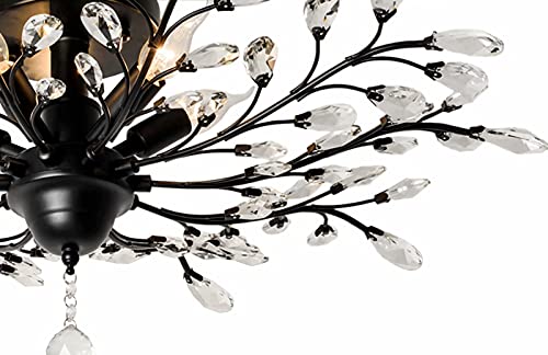 Seol-Light Vintage Large Crystal Branches Chandeliers Black Close To Ceiling Light Flush Mount Fixture With 5 Light 200W 31.5" Dia #TOP2