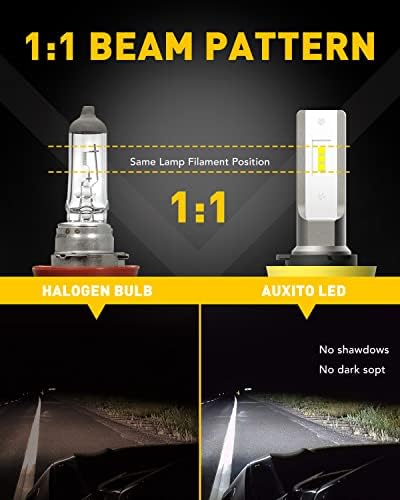 AUXITO H11/H8/H16 LED 안개등 전구 또는 DRL, 6000 루멘 6500K 쿨 화이트 라이트, 300% 밝기, CSP LED 칩 안개등 교체 자동차, 플레이 및 플러그 (2팩) — 사진 4