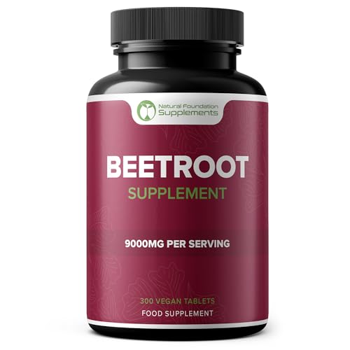 Beetroot Supplement 300 Tablets 60:1 Extract Equivalent to 9000mg per Serving 3rd Party Lab Tested Vegan Friendly Made in The UK (300)