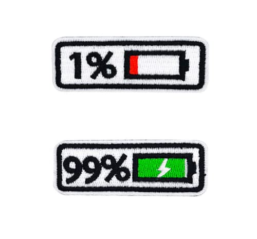 RUINUO Applique Patch Embroidered Charging Power Display Patch Sew On Patch Hook & Loop Badge Armband for Bag Clothes Hat 2pcs