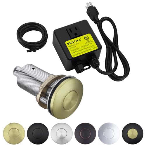 BESTILL Garbage Disposal Air Switch Kit - UL Listed, Brass 3.6" Long Push Button for Waste Disposer, Sink Top Switch Button for Garbage Disposals, Brushed Gold