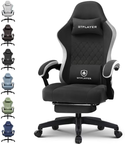 GTPLAYER Gaming Chair, Computer Office Chair with Pocket Spring Cushion, Linkage Armrests and Footrest, High Back Ergonomic Computer Chair with Lumbar Support Task Chair with Footrest(Black)