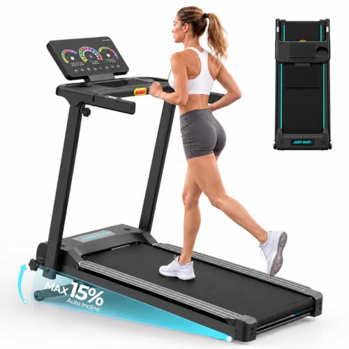 Hirvesty Tapis de Course Pliable Inclinable 15% Auto,12km/h,