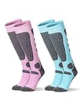 SincereWA Women's Skiing Socks for Skiing, Snowboarding, Outdoor Sports,2 Pack, Winter Performance Socks, Pink & blue, 8-13