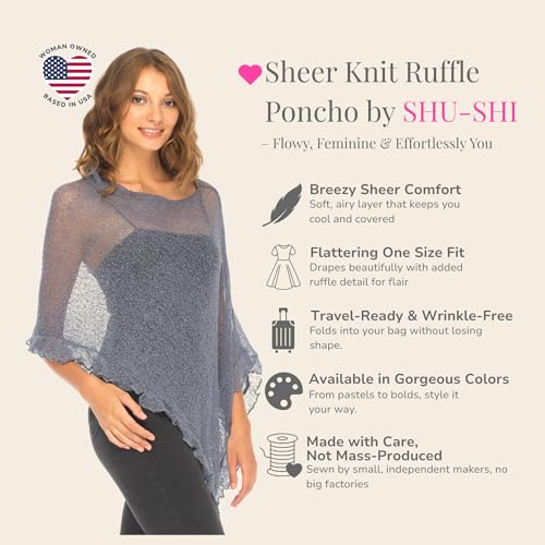 Image of SHU-SHI Women's Sheer Knit Poncho Shrug Lightweight Asymmetrical Ruffle Wrap Dressy Summer Shawl Cover Up Top