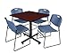 Regency Kobe 42-Inch Square Breakroom Table, Mahogany, and 4 Zeng Stack Chairs, Blue