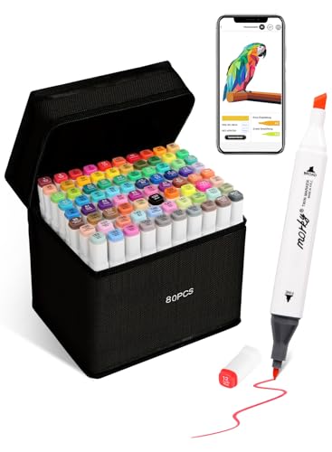 HornedDragon Alkohol Stifte Set mit App, Alkohol Marker Meißel & Feine Spitze, Alcohol Marker für Erwachsener, Twin Markers für Malerei, Zeichnen & Illustrationen