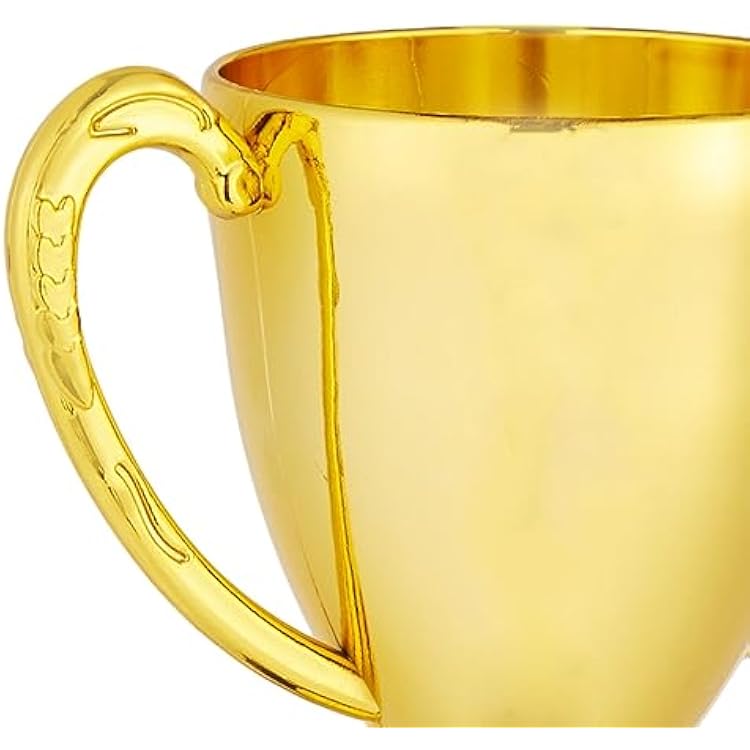 Blue Panda Trophy Award Cup Set - 3-Pack, 7-Inch Gold Plastic Cups - Mini Participation Trophies for Kids