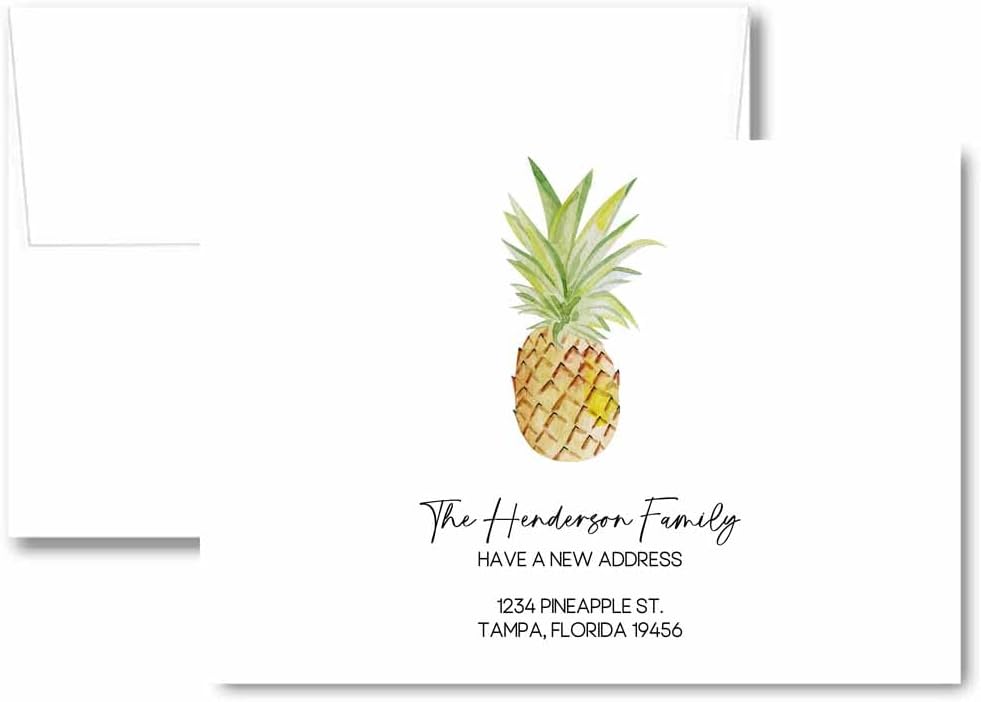 Pineapple Moving Announcement, Pineapples Personalized We've Moved Stationery, Tropical Address Card, Family We Moved Cards, We Have a New Address Greeting Card with Envelopes, Watercolor Pineapples
