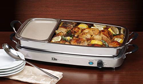 Elite Platinum Ewm-9933 Maxi-Matic Deluxe Triple Buffet Server Food Warmer Party Tray, Oven-Safe Pan, Gravy & Holiday Essentials, 3 X 2.5Qt, Stainless Steel #TOP7