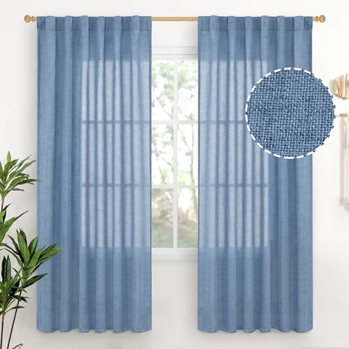 YoungsTex Denim Blue Linen Curtains 72 Inch Length for Living