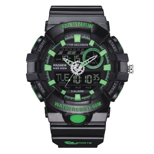 Image of PASNEW Boys' Watches - Dual Display, Large Dial Sport Watch, Black Outdoor Watch for Boys & Teens - Waterproof
