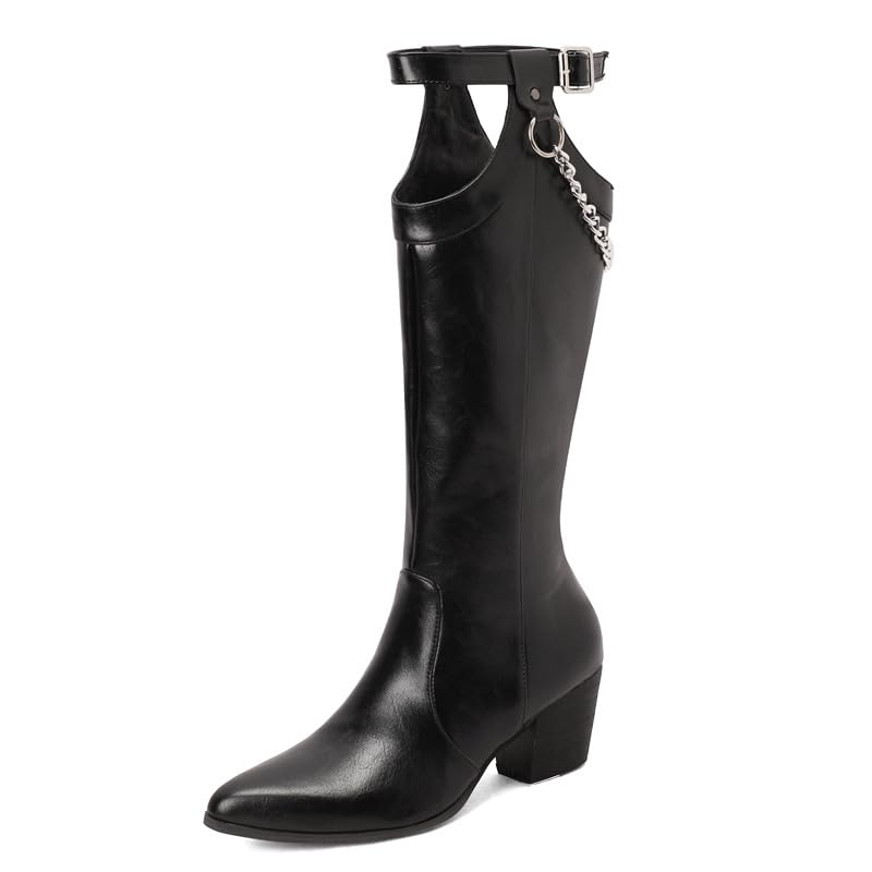 Bottes hautes à talons hauts pour femmes avec bout pointu et chaîne élégante taille 42