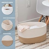 OrganiHaus Aufbewahrungskorb Rechteckig Geflochten, Körbe Aufbewahrung Wohnzimmer, Kinderzimmer, Badezimmer, Deko Korb, Faltbar mit Griffen für Decken & Spielzeug – Honig & Cremeweiß, 37x25x22,5 cm – Ansicht 3