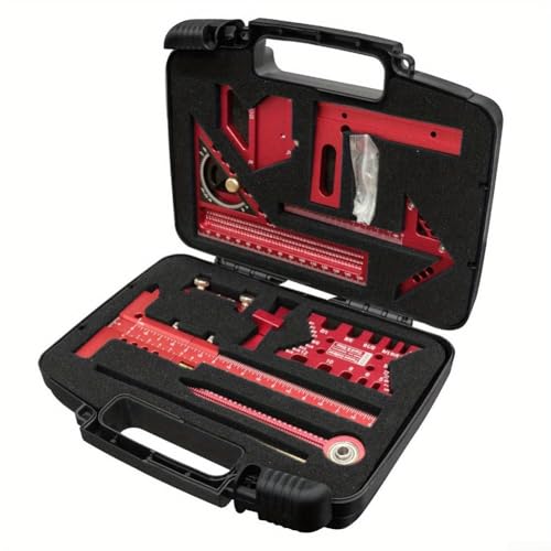 UrbanHui Multi Purpose Aluminum Alloy Carpentry Measuring and Layout Tool Kit with Square Angle Ruler Scribing Gauge and Organiser Box(10pcs) - Image 3