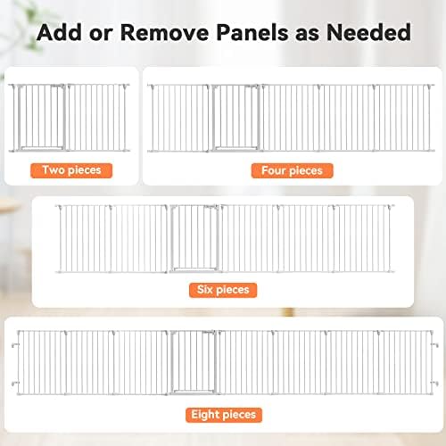 84 - 503 cm Baby Gate Extra Wide Tall Stair Safety Gates for Pets & Kids, 8 Panels Foldable Baby Fence Metal Dog Barrier, Hardware Mount, 76cm Height - White