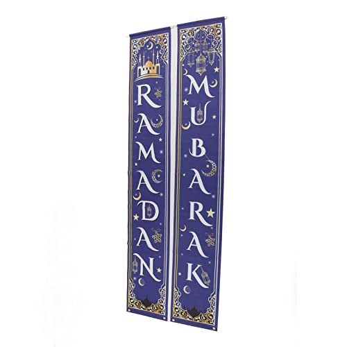 2 Peças de Banners de Porta Eid Mubarak Adicionam Ambiente Festivo Pano Oxford Durável Conjunto de D