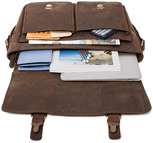 Leabags Leather Briefcases For Men - Genuine Buffalo Leather Cambridge Laptop15" - Messenger Bag Vintage Work Shoulder Bag #TOP4