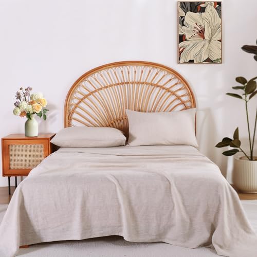 Tseapeni 100% Linen Sheets Set King Size, Natural Pure Flax 4 Piece Bed Sets, 16