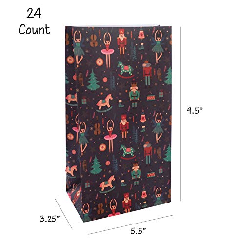 Christmas Favor Bags - 24-Count Christmas Pattern Design With Nutcracker & Ballerina On Dark Green Kraft Party Paper Goodie Lunch Bags - Christmas Party Supplies For Christmas Gifts - 9.5" X 5.5" X 3.25" #TOP1