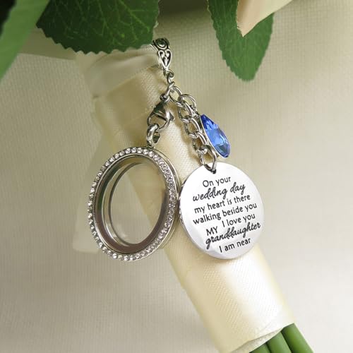 IDLAN Wedding Bouquet Locket Charm Rhinestone Photo Frame Memorial Bridal Bouquet Charm Memorial Photo Keepsake Something blue2