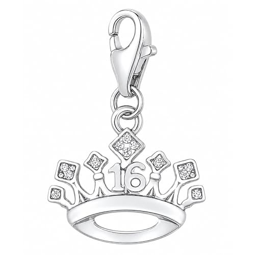 Image of Infinity Collection Sweet 16 Charm for Bracelet or Necklace, 16th Birthday Crown Pendant, Sweet Sixteen Jewelry Gift for Girls, Silver Birthday Charm with Clasp