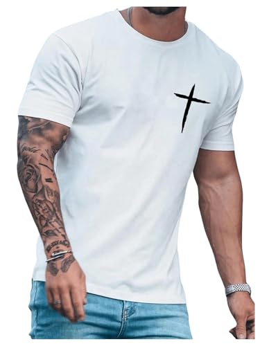 Floerns Men's Cross Print Short Sleeve T Shirt Crewneck Tee Shirts White X-Large