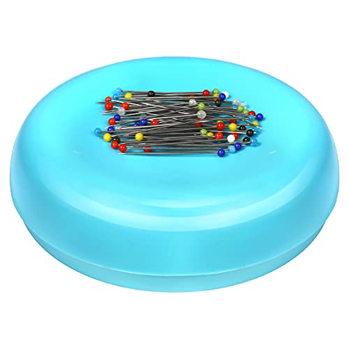 DAFURIET Magnetic Sewing Pincushion with 100 Pieces Plastic Head Pins, Strong Magnet Pin Holder Cushion Round Needle Cushion Tool for Sewing DIY Projects