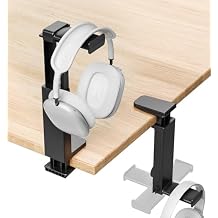 Headphone Stand & Hanger for Desk, 2 in 1 Above & Under Desk Gaming Headset Holder Mount with Height Adjustable & Rotating Clamp, Dual-sided Anti-slip Pad Earphone Rack with Cable Clip Headphone Cases