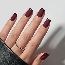 BTArtbox Press On Toenails,Cozy Cocoa, Short Square, Red French Tip, 32Ct | 2+ Weeks Wear, Salon-Quality Natural Nails, 10-Minute Easy Daily Application, Fast Removal, 16 Sizes, All-in-One Complete Kit