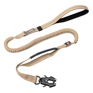 Laisse pour chien, forte tenue, laisse tactique pour chien – Laisse élastique réfléchissante avec poignée rembourrée douce et ceinture de sécurité de voiture – Crochet en métal pour chiens de grande