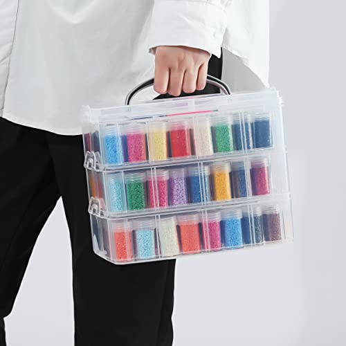 Douorgan 3-Tier Diamond Painting Storage Containers Portable Bead Organizer And Storage Box Stackable Arts & Crafts Organizers For Nail Charms Seed, 132 Round, Funnel, Stickers #TOP6