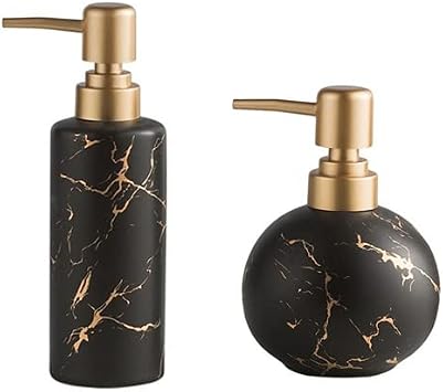 2 Pack Black Marble Soap Dispenser, Ceramic Lotion Pump Bottle, Modern Home Decor