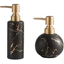 2 Pack Black Marble Soap Dispenser, Ceramic Lotion Pump Bottle, Modern Home Decor