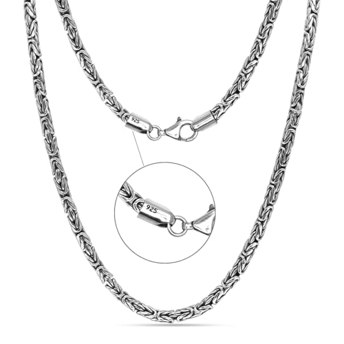 LeCalla Oxidized 925 Sterling Silver Byzantine Necklace for Men Women | Handmade Italian 4MM Byzantine Link Chain Necklace Jewelry Gift (18, 20, 22, 24 Inches), 925 Made in Italy