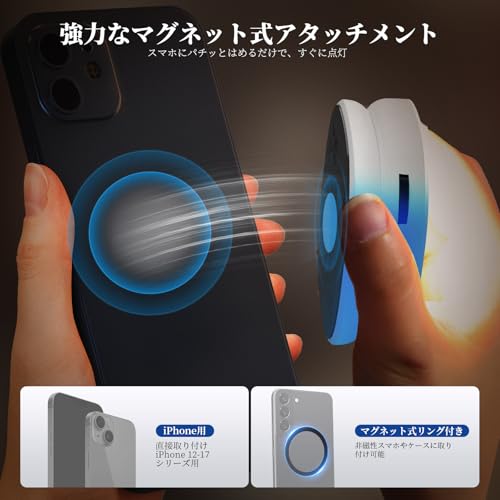 NEEWER Basics 自撮りライト スマホリングライト マグネット式 MagSafe iPhone対応 2W 小型 LED撮影ライト バイカラー 2800k-6000K 調光可能 CRI95+ 360°回転 ミラー付属 女優ライト Vlog/メイク/生放送/ビデオ録画用 NL72B ホワイト